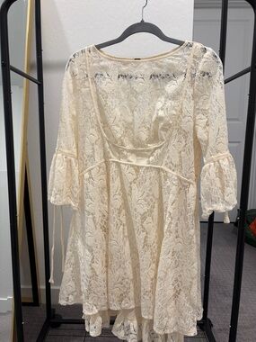 Free People - Cream Lace Babydoll Dress with Bell Sleeves